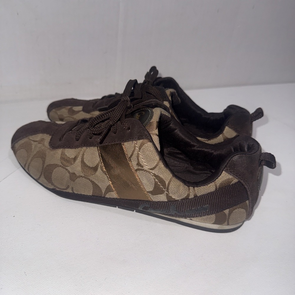 Coach Signature C Logo Canvas Brown Classic Patent Leather Sneakers Women's 9.5 - Picture 1 of 13